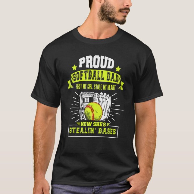Mens Proud Softball Vater mit Tochtersoftball Fett T-Shirt (Vorderseite)