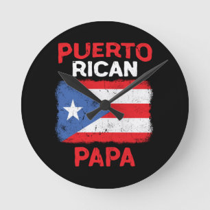 Mens Puerto Rico Boricua Latino Papa Fathers Day Runde Wanduhr