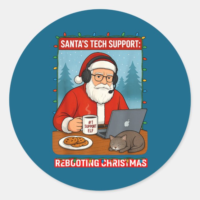 mens Rebooting Santa s Tech Support Runder Aufkleber (Vorderseite)