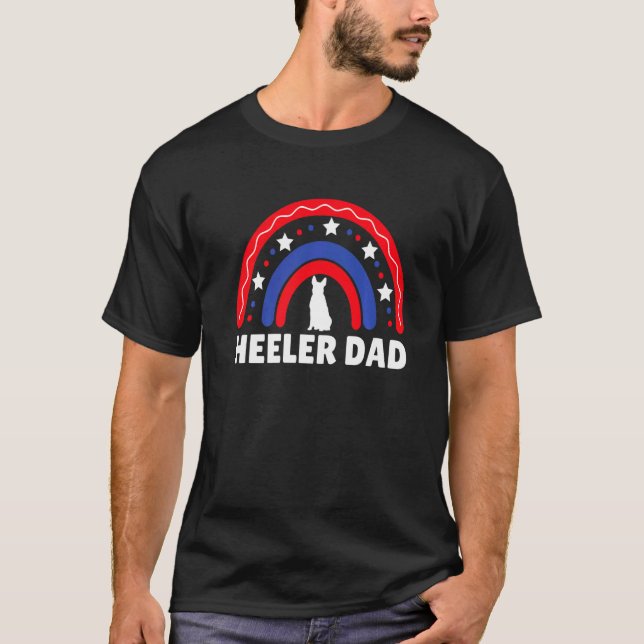 Mens Red Blue Heeler Vater Patriotic Rainbow Austr T-Shirt (Vorderseite)