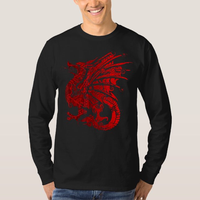 Mens Red Fierce Dragon mit spitzen Flügeln und Man T-Shirt (Vorderseite)