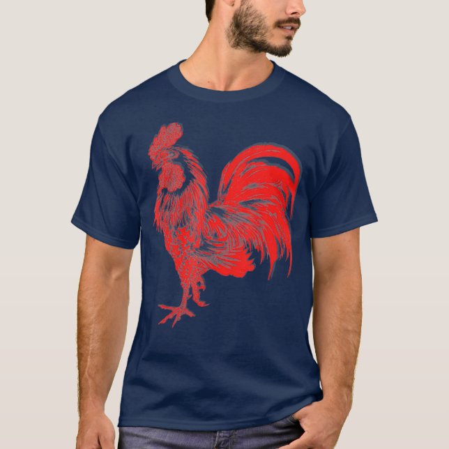 Mens Red Rooster Cocky Vintag Rooster T-Shirt (Vorderseite)