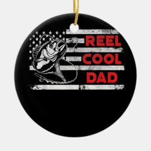 Mens Reel Cool Dad American Flag Fishing Fathers Keramik Ornament
