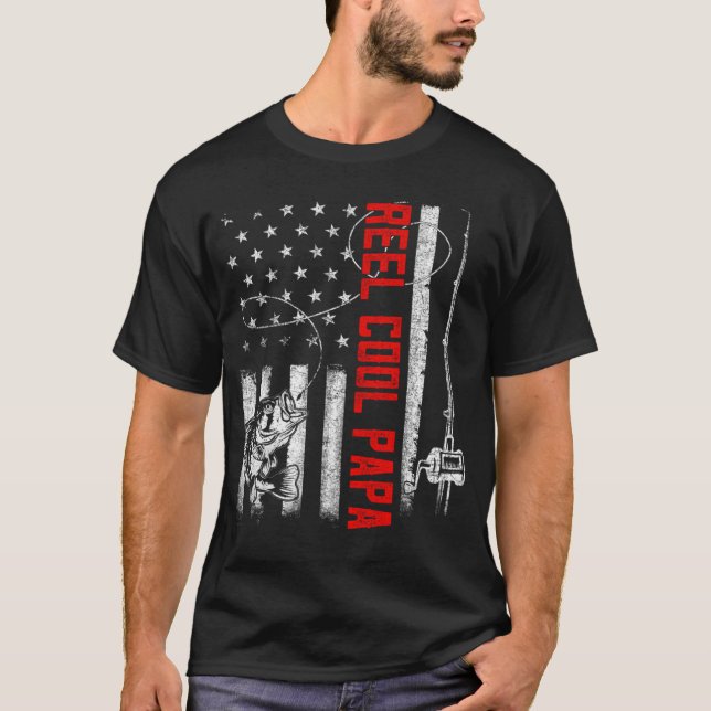 Mens Reel Cool Papa American Flag Family Fathers D T-Shirt (Vorderseite)