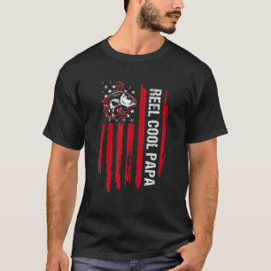Mens Reel Cool Papa American Flag Fishing Fathers T-Shirt