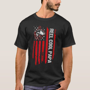 Mens Reel Cool Papa American Flag Fishing Fathers T-Shirt