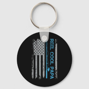 Mens Reel Cool Papa Fishing US Flag Patriotic 4. Schlüsselanhänger