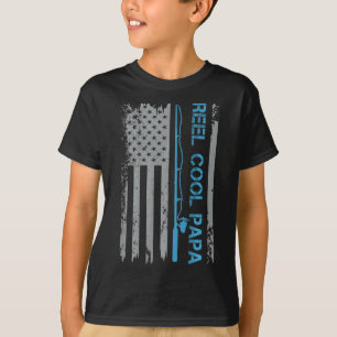 Mens Reel Cool Papa Fishing US Flag Patriotic 4. T-Shirt