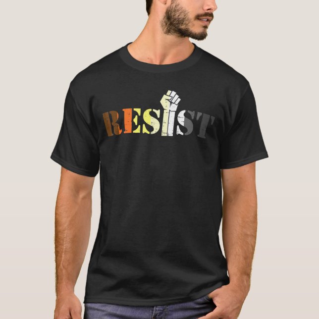 Mens Resist Raised Fist Protest Lgbtq Gay Bear Fla T-Shirt (Vorderseite)