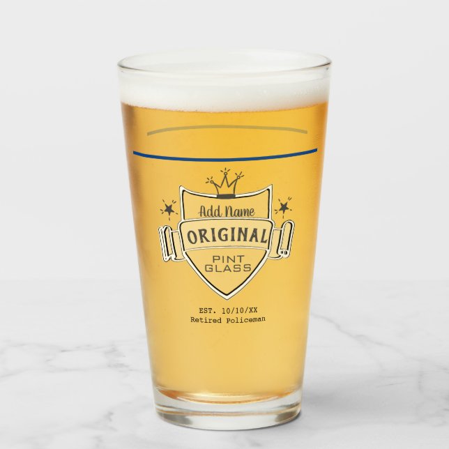 Mens RETIREMENT (ADD NAME) Thin Blue Line Law Glas (Vorne (Gefüllt))