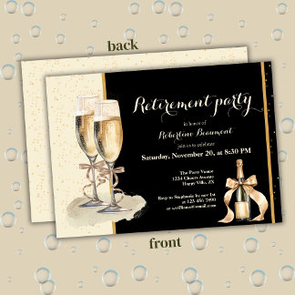Men's Retirement Gold Black Champagne Party Einladung