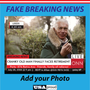 Mens Retirement Party Funny Breaking TV News Fab Einladung