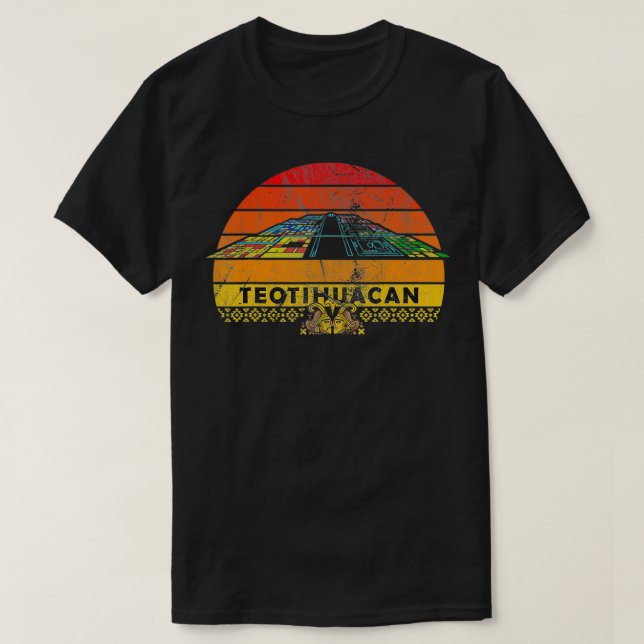 Mens Retro Aztecs Teotihuacan Pyramid of the Sol  T-Shirt (Design vorne)