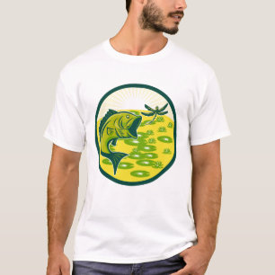 Mens Retro Bass Jumping Dragonfly T - Shirt