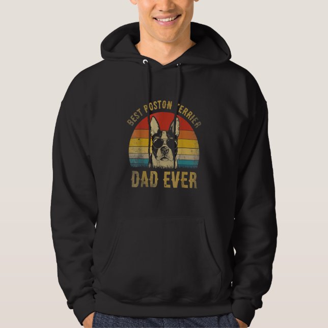 Mens Retro Best Boston Terrier Dad Ever Fathers Da Hoodie (Vorderseite)