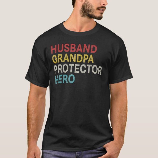 Mens Retro Husband Grandpa Protector Hero Fathers  T-Shirt (Vorderseite)