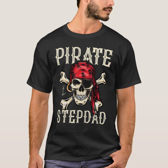 Mens Retro Style Skull Skeleton Pirate Stepdad Fat T-Shirt (Vorderseite)