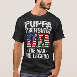 Mens Retro US Flag Vatertag Poppa Feuerwehrmann T-Shirt