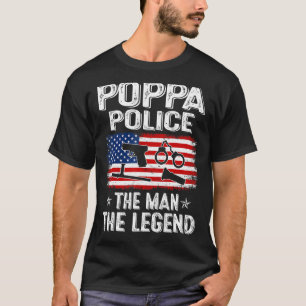 Mens Retro US Flag Vatertag Poppa Polizei L T-Shirt