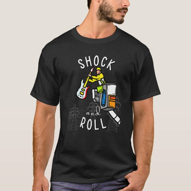 Mens Rock and Roll Lineworker Power Lineman T-Shirt (Vorderseite)