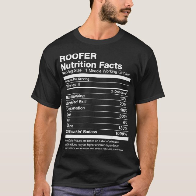 Mens Roofer Nutrition Facts Funny  T-Shirt (Vorderseite)