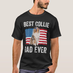 Mens Rough Collie Vater American Flag Collie Dog L T-Shirt
