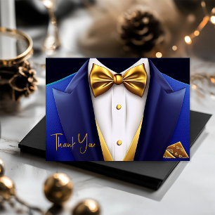 Mens Royal Blue Gold Tuxedo Geburtstagsparty Dankeskarte