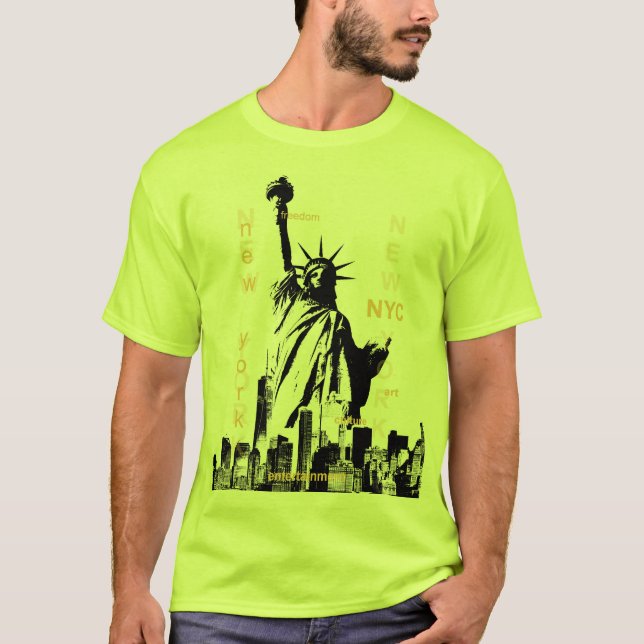 Mens Safety Green Nyc Manhattan Liberty Statue T-Shirt (Vorderseite)