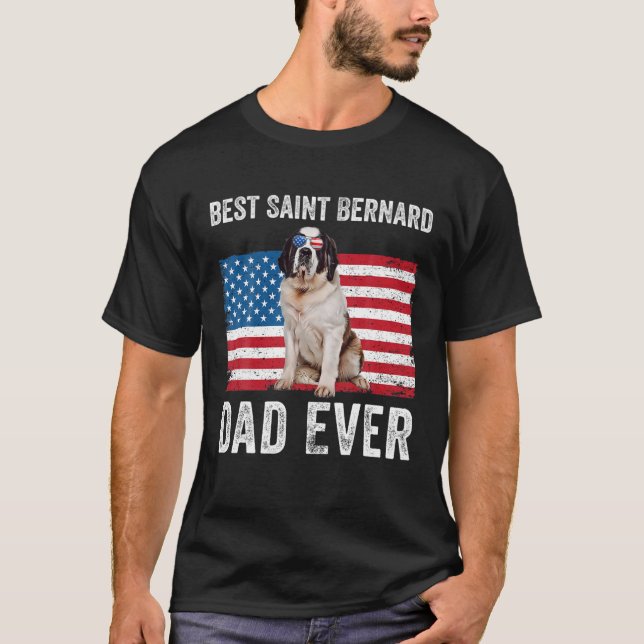 Mens Saint Bernard Vater American Flag St Bernard  T-Shirt (Vorderseite)