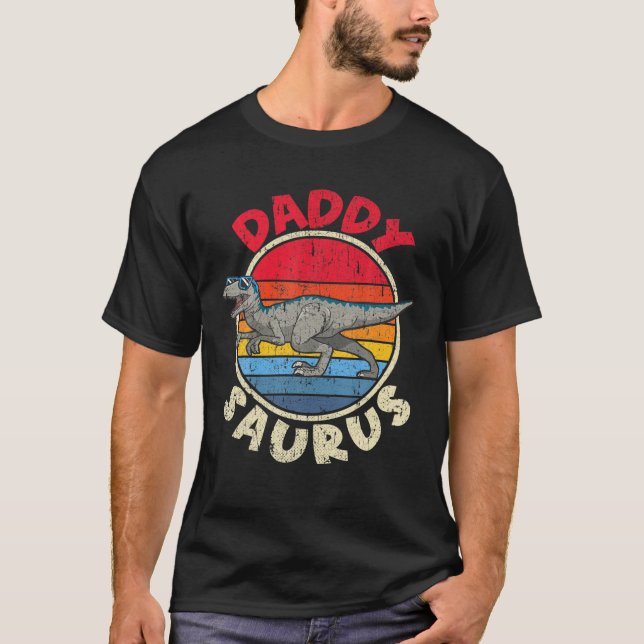 Mens Saurus Daddy I Velociraptor I Family Matching T-Shirt (Vorderseite)