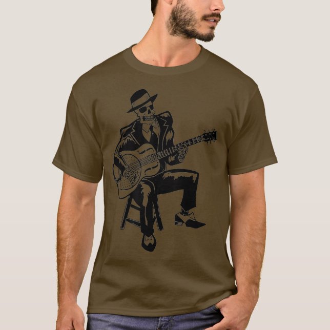 Mens Skeleton Guitar Player Bluesman Vintag T-Shirt (Vorderseite)