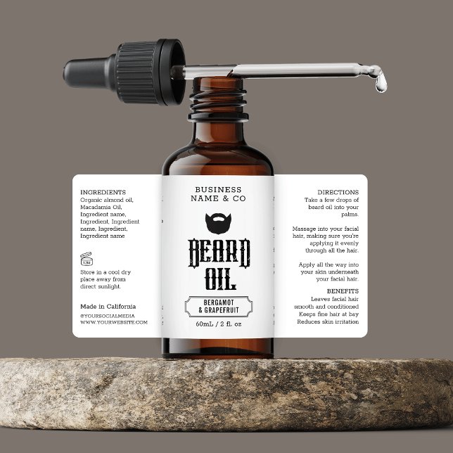 Mens Skincare Packaging, Mangold Beard Oil Label (Modern beard oil men skincare product label with ingredients - can suit 2 OZ bottles *verify size)
