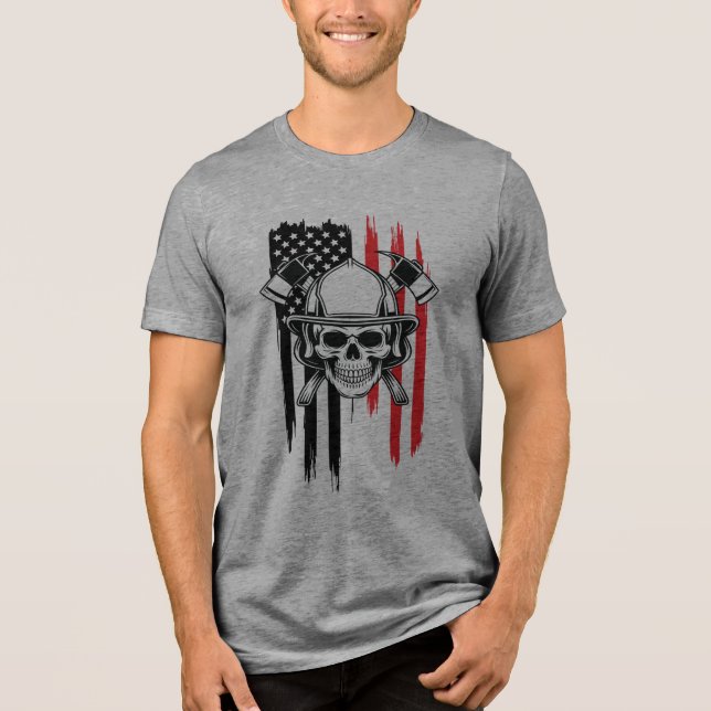 Mens Skull Firefighter  Tri-Blend Shirt (Vorderseite)