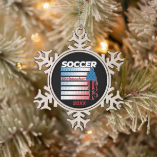 Men's Soccer Patriotic USA Flag Schneeflocken Zinn-Ornament