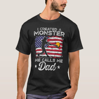 Mens Softball American Flag Ich erschuf ein Monste T-Shirt
