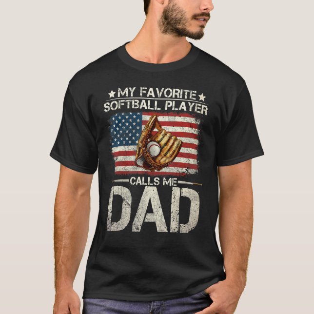 Mens Softball Vater My Favorite Softball Player Ca T-Shirt (Vorderseite)