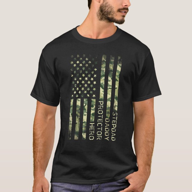 Mens Stepdad Daddy Protector Hero Fathers Day Fl T-Shirt (Vorderseite)