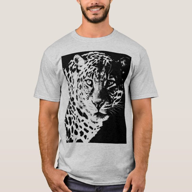 Mens T - Shirt Leopard Face Moderne Pop Art Tiere (Vorderseite)