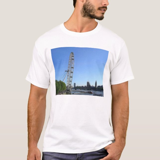 Mens T Shirt mit London Eye Ferris Wheel (Vorderseite)