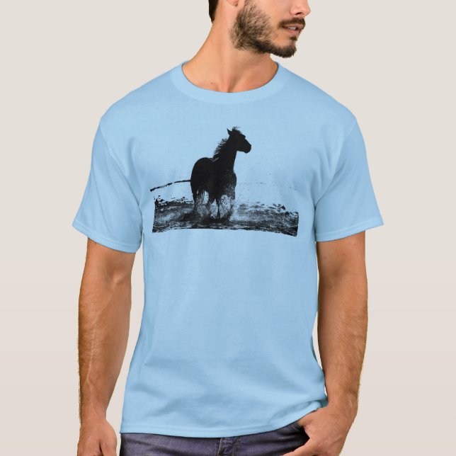 Mens T Shirts Reitpferde Pop Art Blue (Vorderseite)