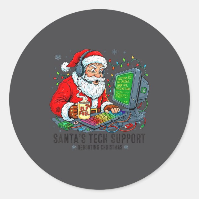 mens Tech Rebooting Support Santa s Runder Aufkleber (Vorderseite)