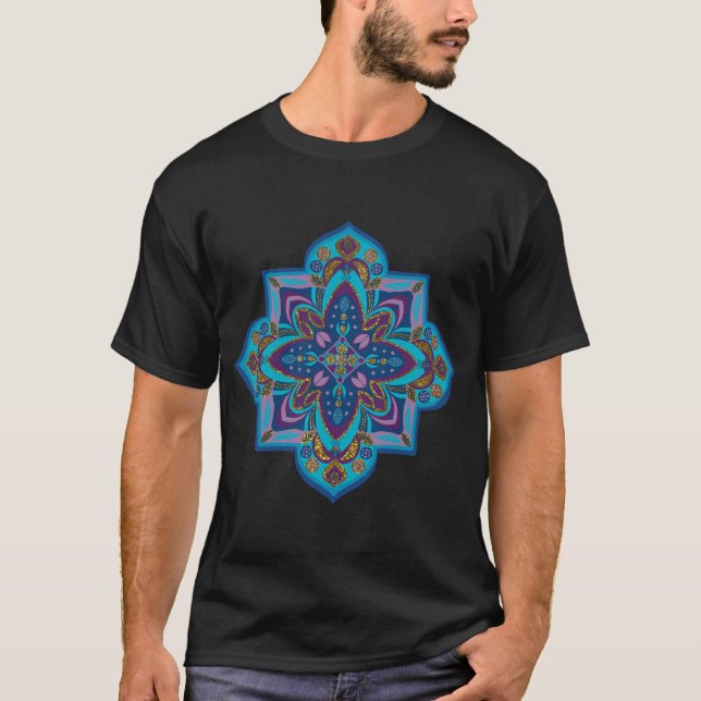 Men's tee shirt with blue mandala design  (Vorderseite)