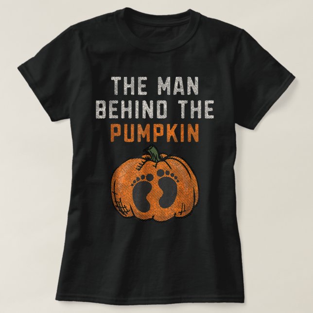 Mens The Man Behind The Pumpkin Dad Halloween Preg T-Shirt (Design vorne)