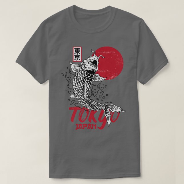 Mens Tokyo Japan Design mit Koi Carp in Rot und T-Shirt (Design vorne)