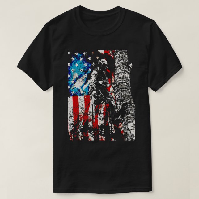 Mens Tree Climber US Flag Arborist T-Shirt (Design vorne)