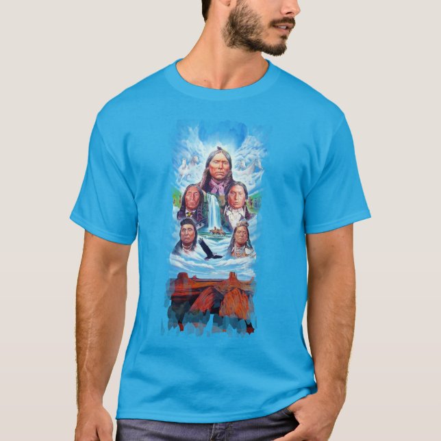 Mens Trendy Aquamarin Blue Berühmte Indianer T-Shirt (Vorderseite)