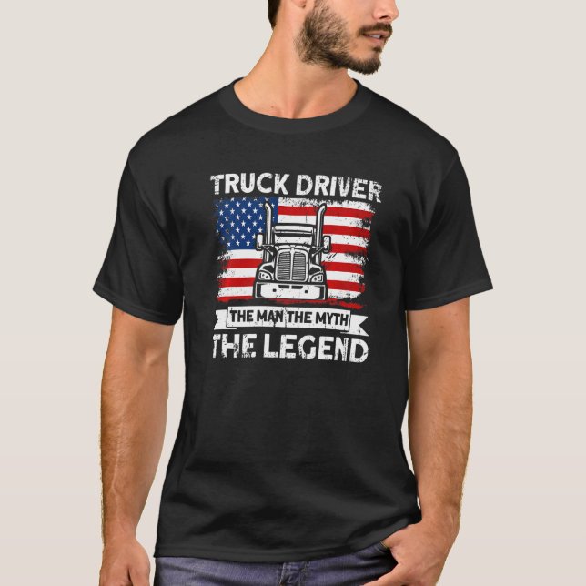 Mens Trucker Truck Driver American Flag Man Myth L T-Shirt (Vorderseite)