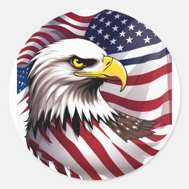 Mens Tshirt mit US-Flagge und Eagle Design Runder Aufkleber (Vorderseite)