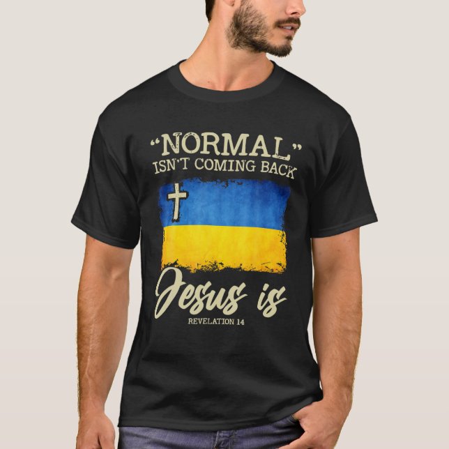 Mens ukrainische Flagge National unter Gott Jesus  T-Shirt (Vorderseite)