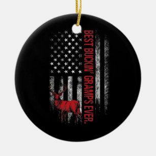 Mens USA Flag Best Buckin' Gramps Ever Deer Keramik Ornament